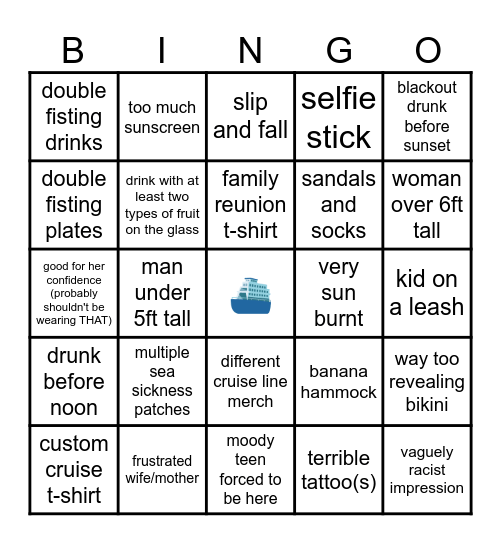 Cruise Sightings Bingo Card