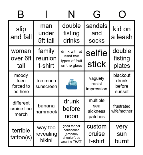 Cruise Sightings Bingo Card