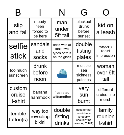 Cruise Sightings Bingo Card