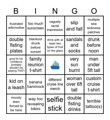 Cruise Sightings Bingo Card
