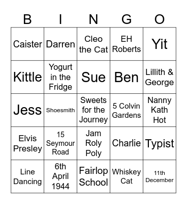 Kathy's Bingo Card
