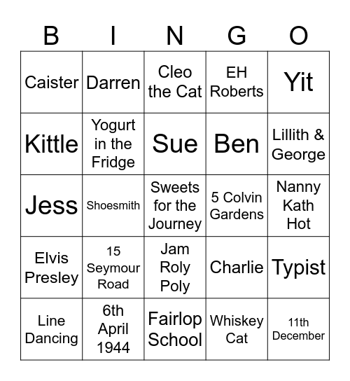 Kathy's Bingo Card
