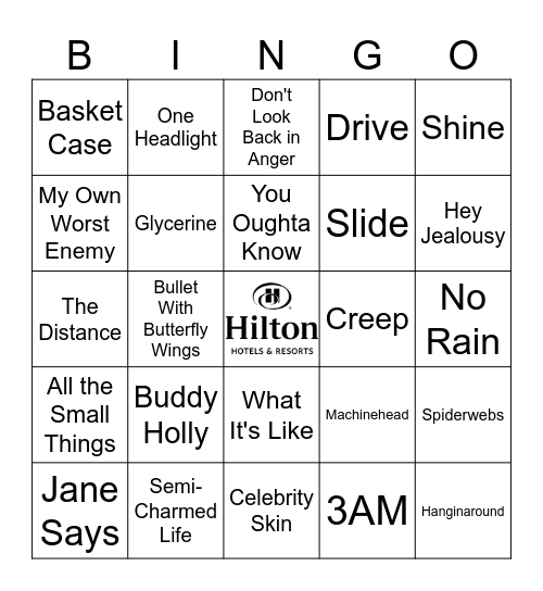 90s Alternative Bingo Card