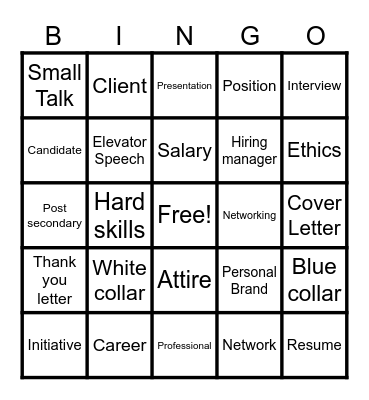 Introduction to Professionalism Bingo Card