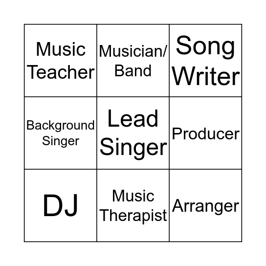 Music Career Bingo Card