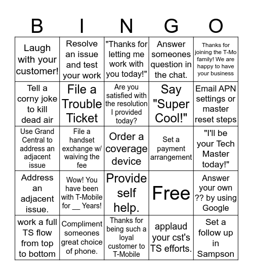 Untitled Bingo Card