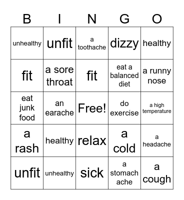STAYING HEALTHY Bingo Card