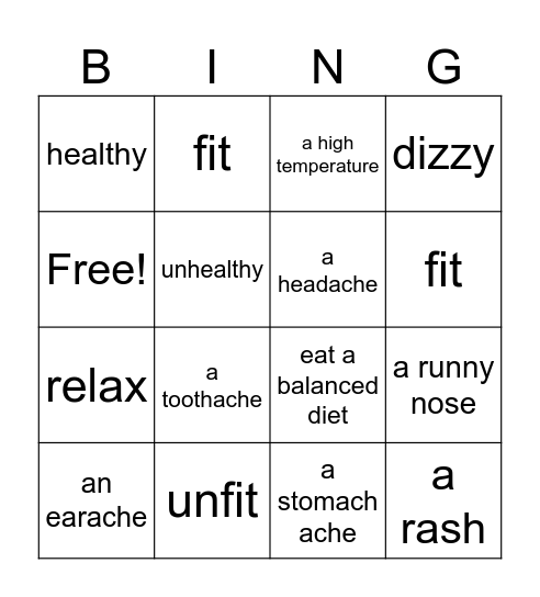 STAYING HEALTHY Bingo Card