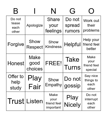 HOW TO BE A GOOD FRIEND Bingo Card