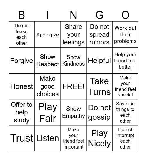 HOW TO BE A GOOD FRIEND Bingo Card