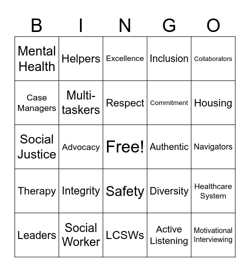 Social Work 2024 Month Bingo Card