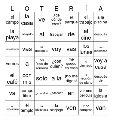 4A: ¿Adónde vas? Bingo Card