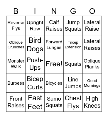 Fitness Bingo Card