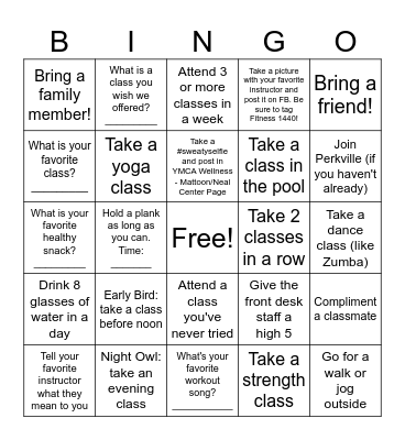 Group Fitness Bingo Card