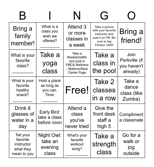 Group Fitness Bingo Card