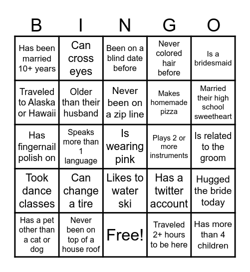 Find the Guest Bingo! The same person can only sign 2 times. Bingo Card