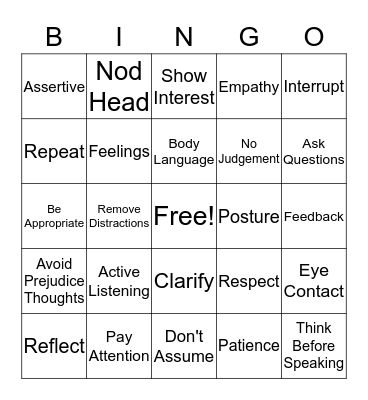 Active Listening Bingo Card