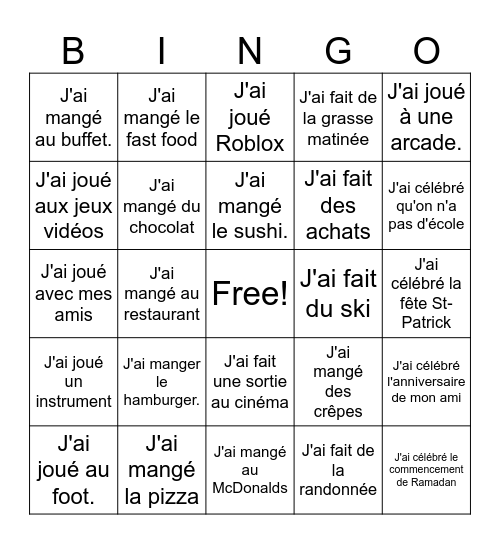 Pendant les vacances de mars... Bingo Card