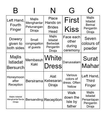 Brunei Royal Wedding Bingo Card