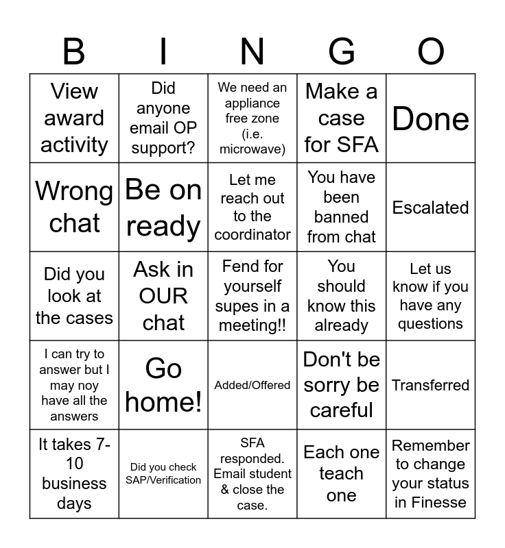 Fend for Yourself OneStop Bingo Edition Bingo Card
