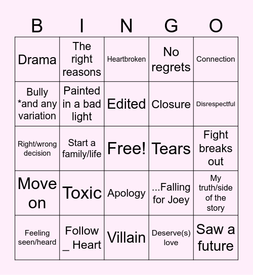 The Women Tell All Bingo Card