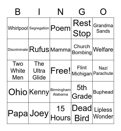 The Watsons go to Birmingham Bingo Card