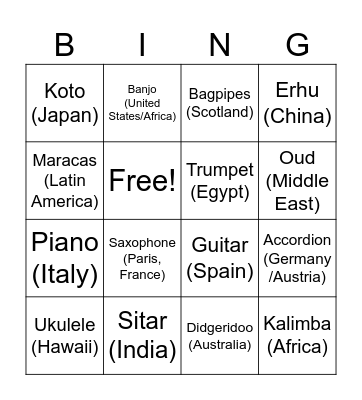 Instrument Bingo Card