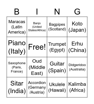 Instrument Bingo Card