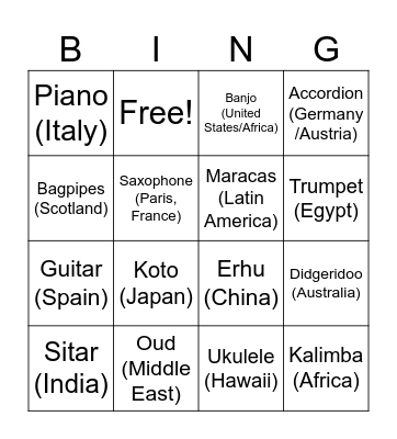 Instrument Bingo Card