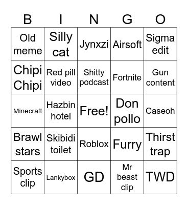 YT SHORTS BINGO Card