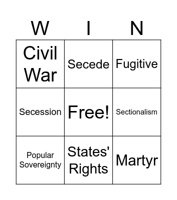Compromise & Sectionalism Bingo Card