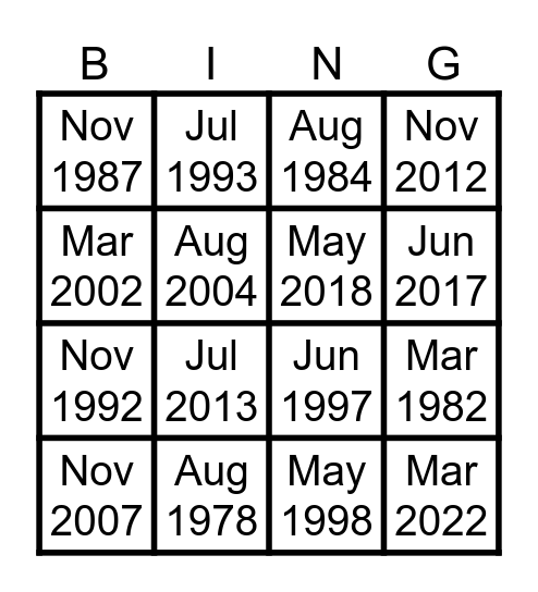 Untitled Bingo Card