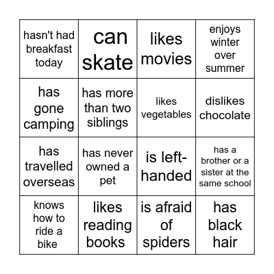 Class Bingo Card