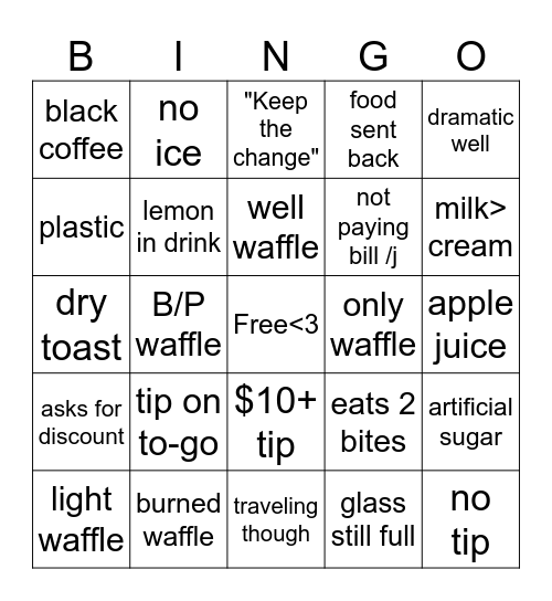 waffle house bingo Card