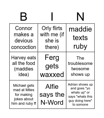 Lucas' Party Bingo Card