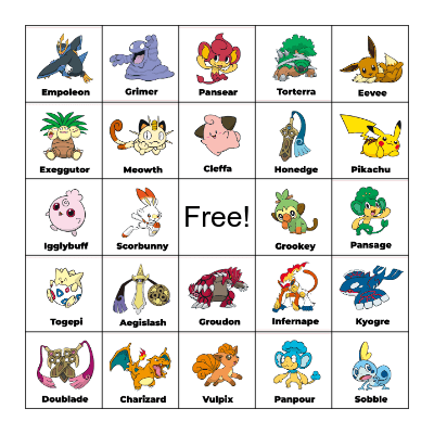 Pokemon Bingo Card