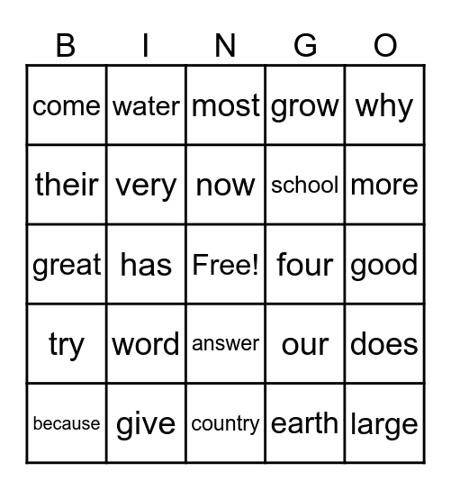 1st mclass HF irregular words Bingo Card