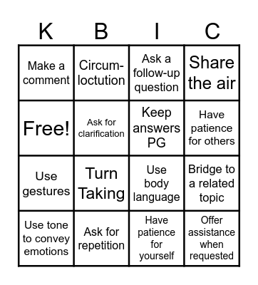 Communication Bingo Card