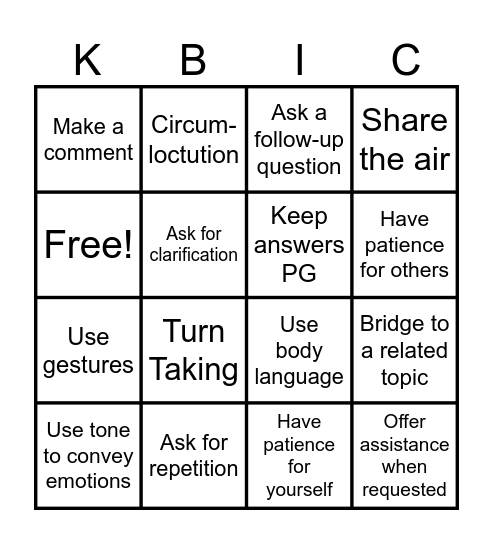 Communication Bingo Card