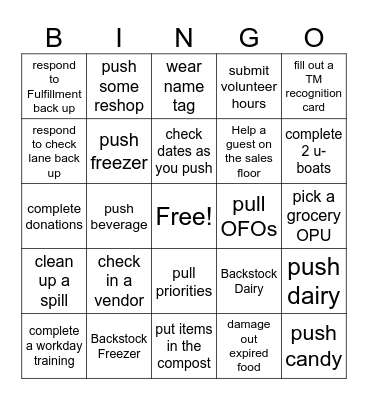 Consumables Bingo Card