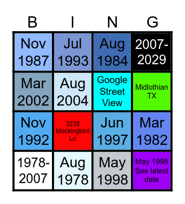 3235 Mockingbird Ln, Midlothian, Texas Bingo Card