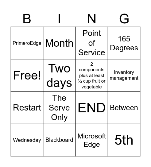 NDS Manager Bingo! Bingo Card