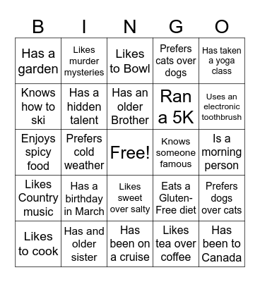 Commonalities Bingo Card