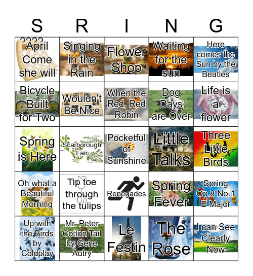Spring Songs Bingo Card