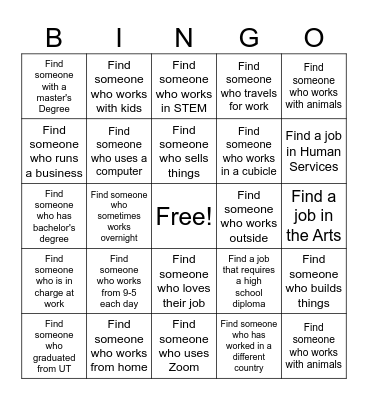 Career Fair BINGO Card