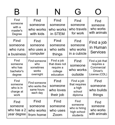 Career Fair BINGO Card