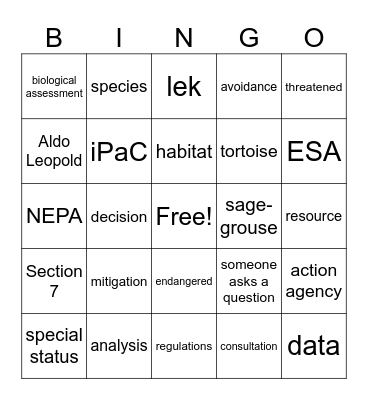 ESA Section 7 and NEPA Bingo Card