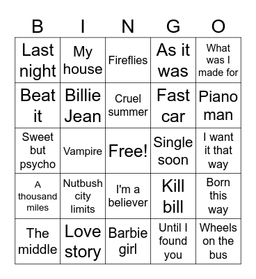 Musical bingo Card