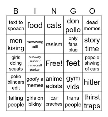 instagram reals Bingo Card