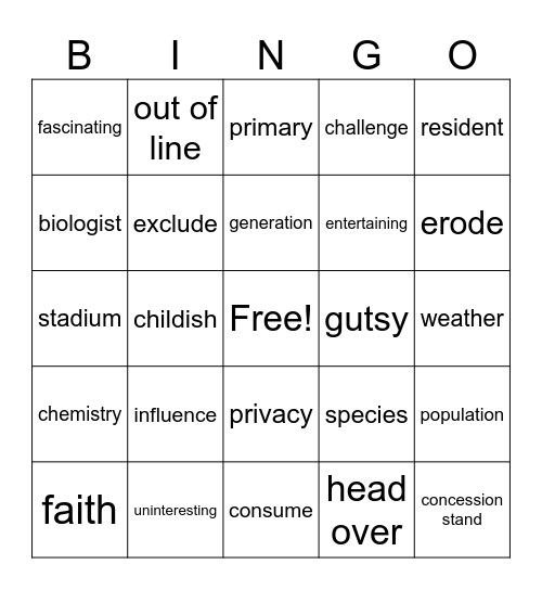 Untitled Bingo Card
